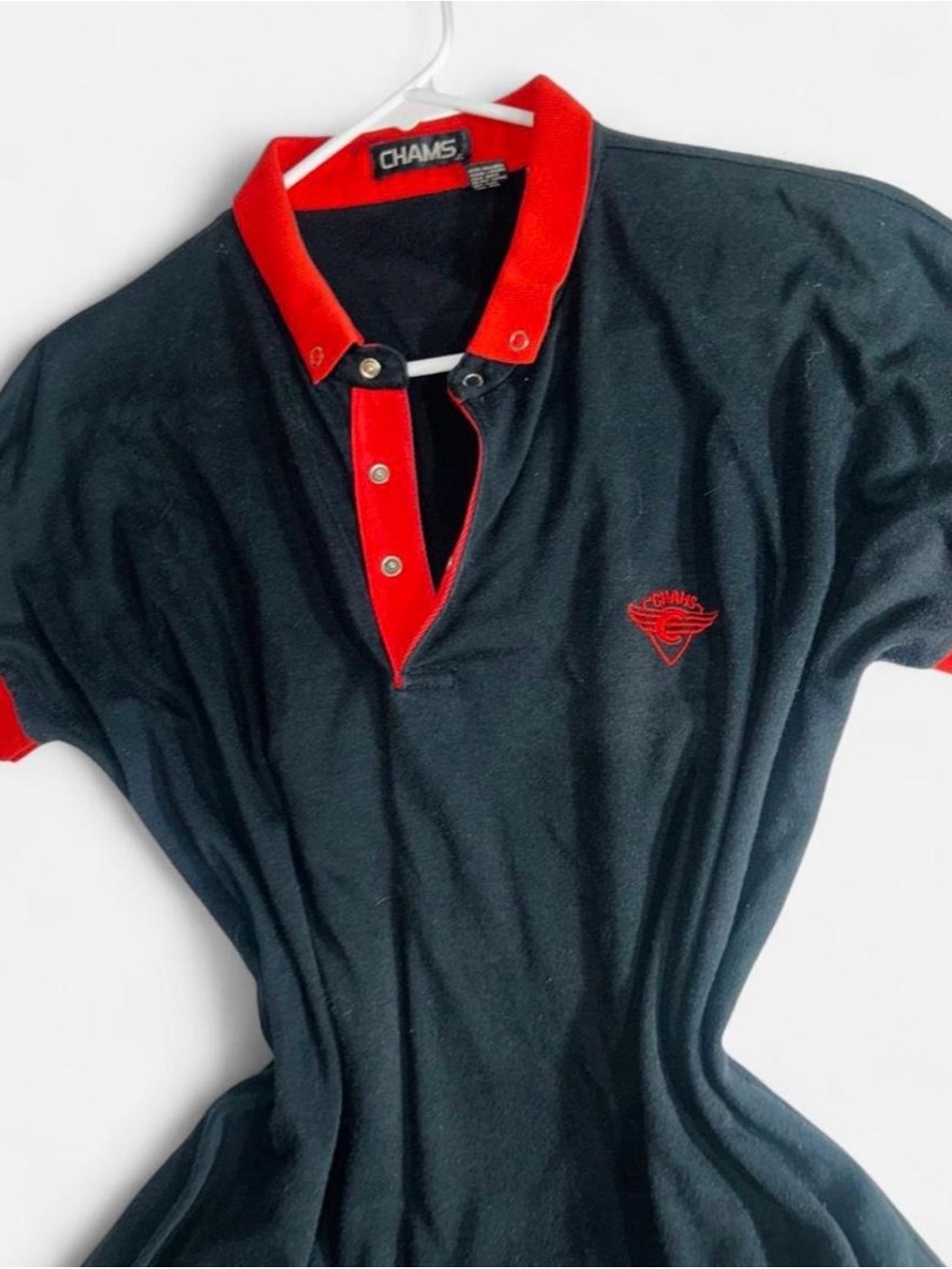 Champs Black Polo with Red Collar and Trim